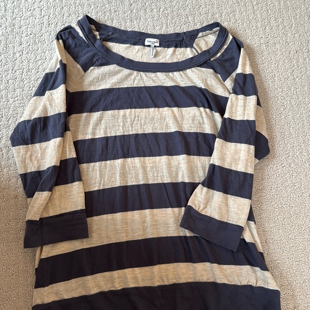 Splendid gold & blue striped 3/4 sleeve top
